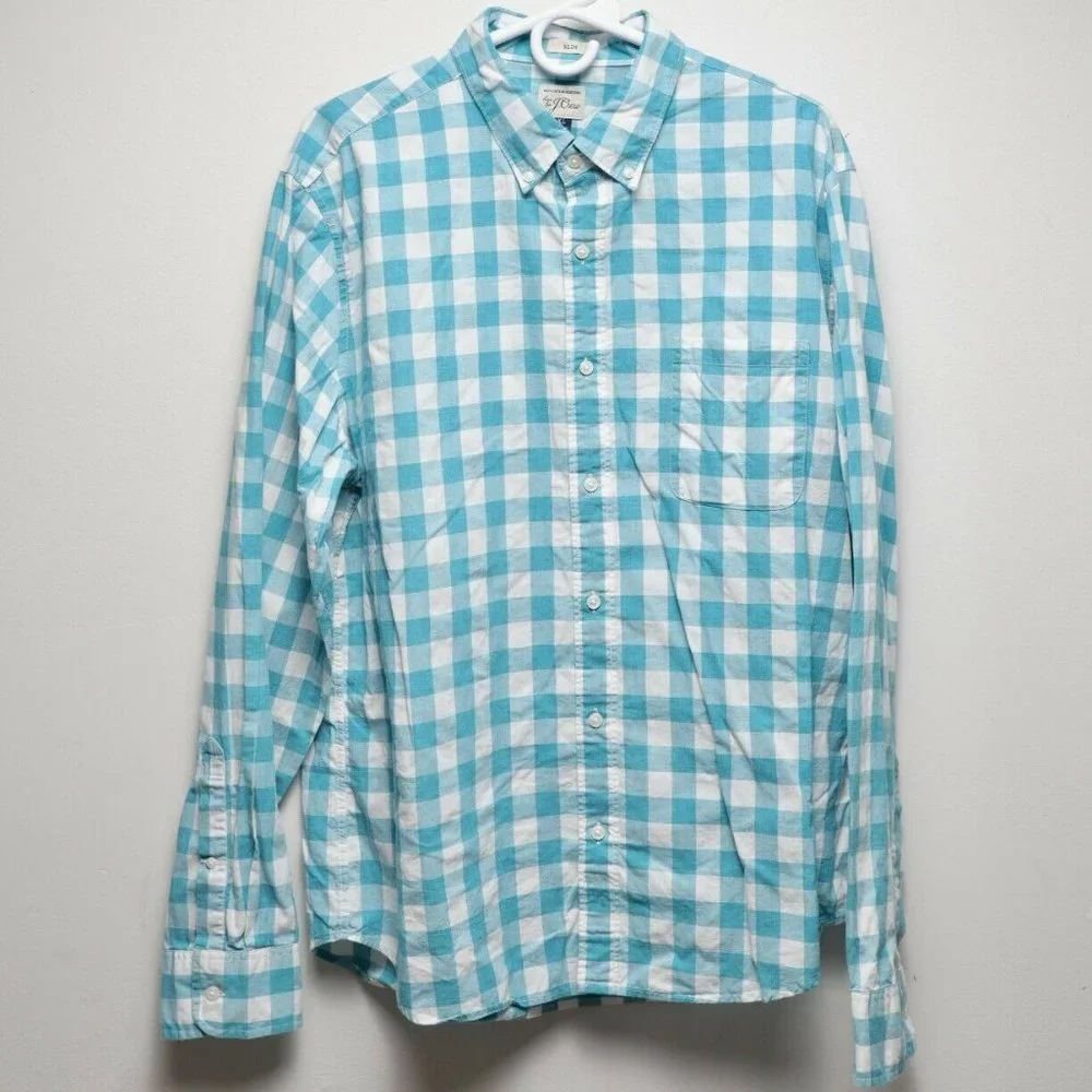 J. CREW BLUE/WHITE PLAID SLIM FIT BUTTON SHIRT XL